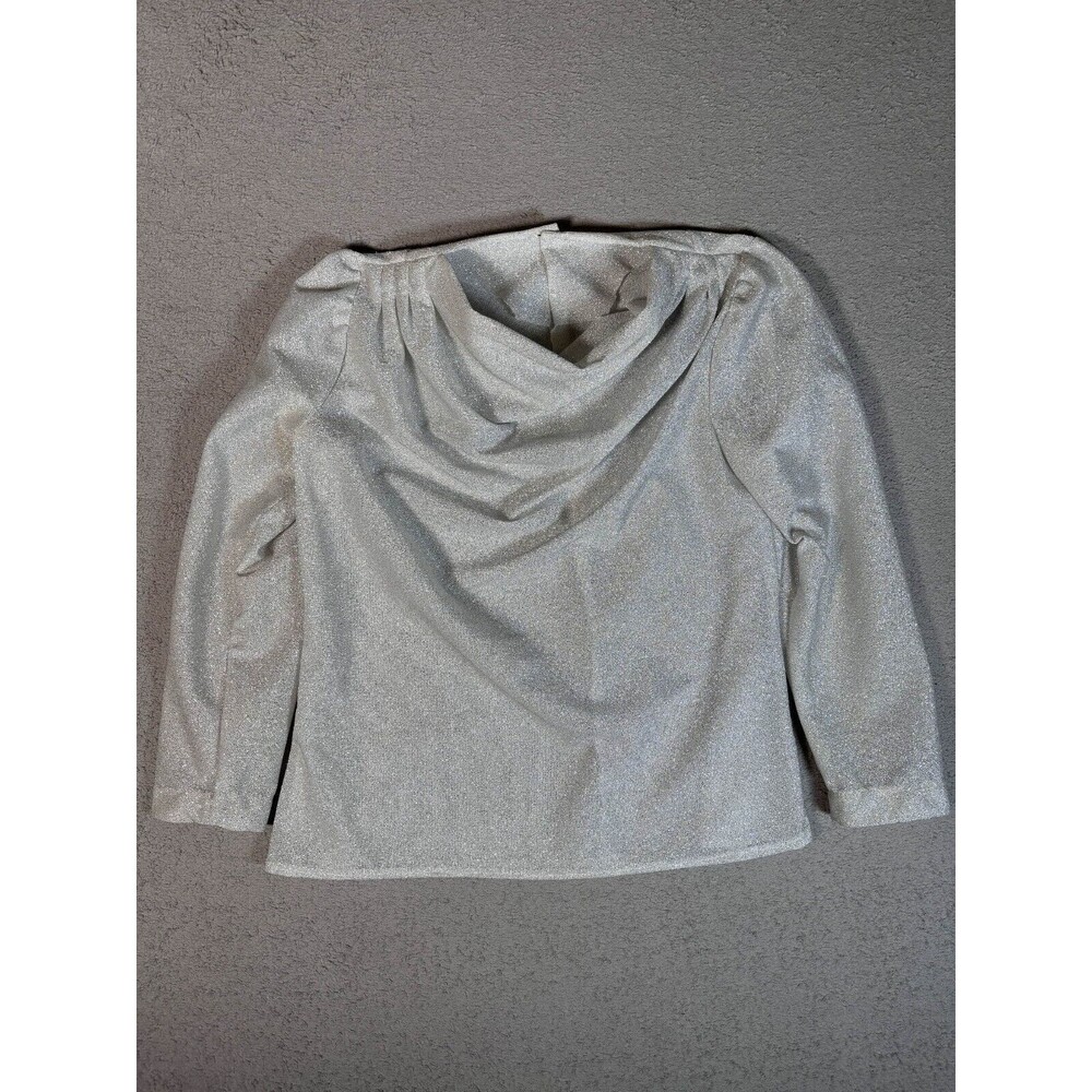 Vintage Silver Shimmer Top Cowl Neck Puff Shoulder 80s Glam Blouse Chest 40" - Picture 4 of 9